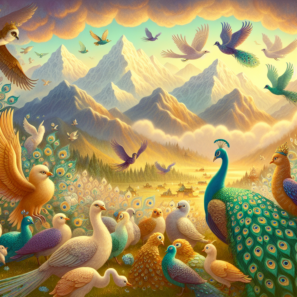Colorful children's illustration for the story: The Golden Swan Princess