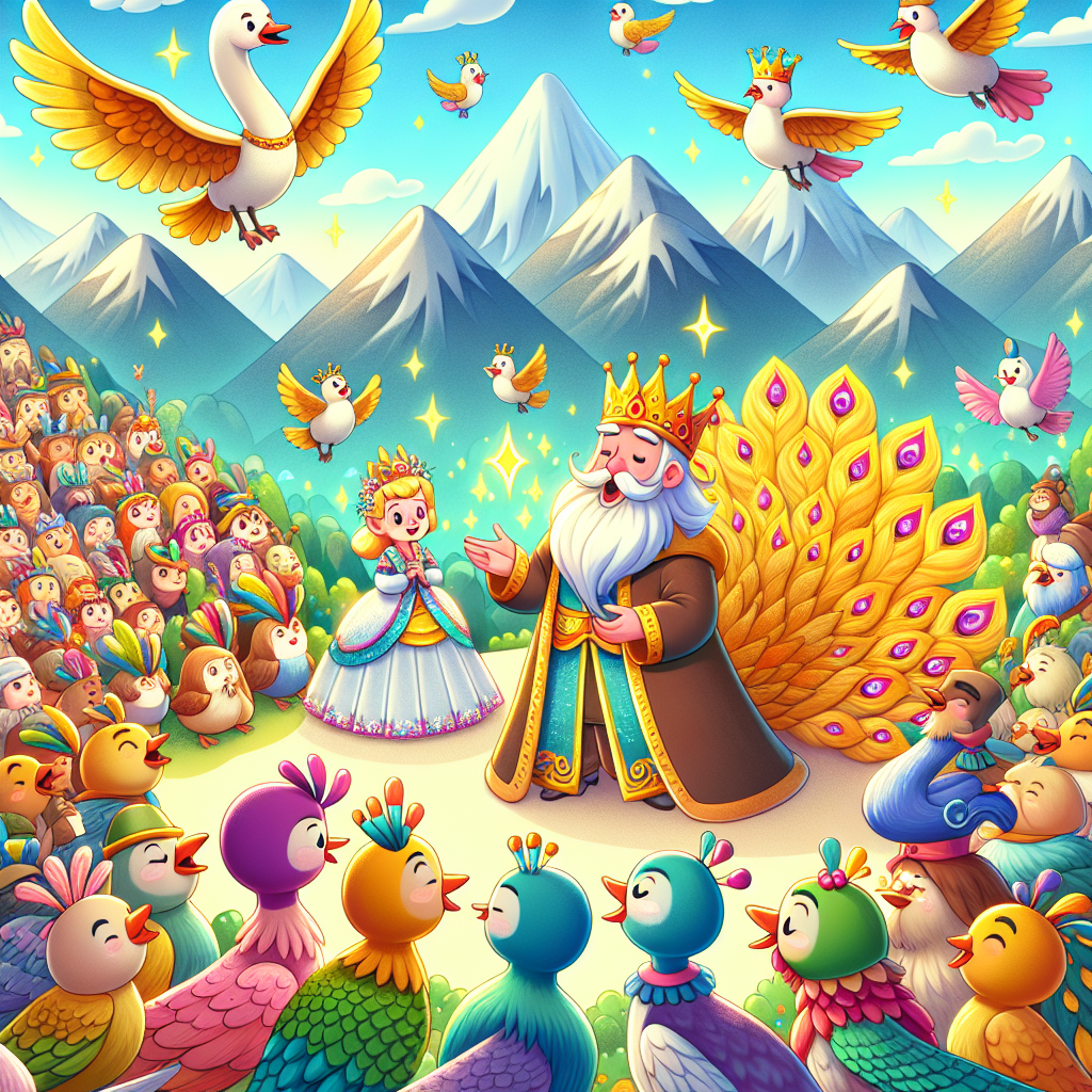 Colorful cartoon storyboard showing 8 key scenes from The Golden Swan Princess