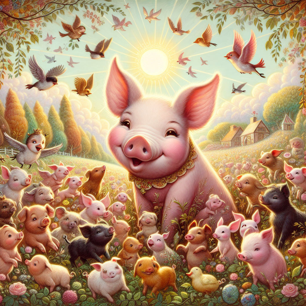 Colorful children's illustration for the story: The Pig and the Clover