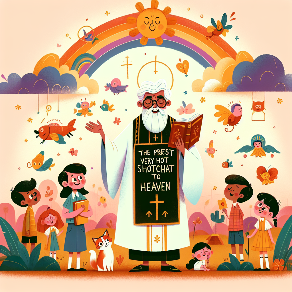 Colorful children's illustration for the story: The Priest and the Mango
