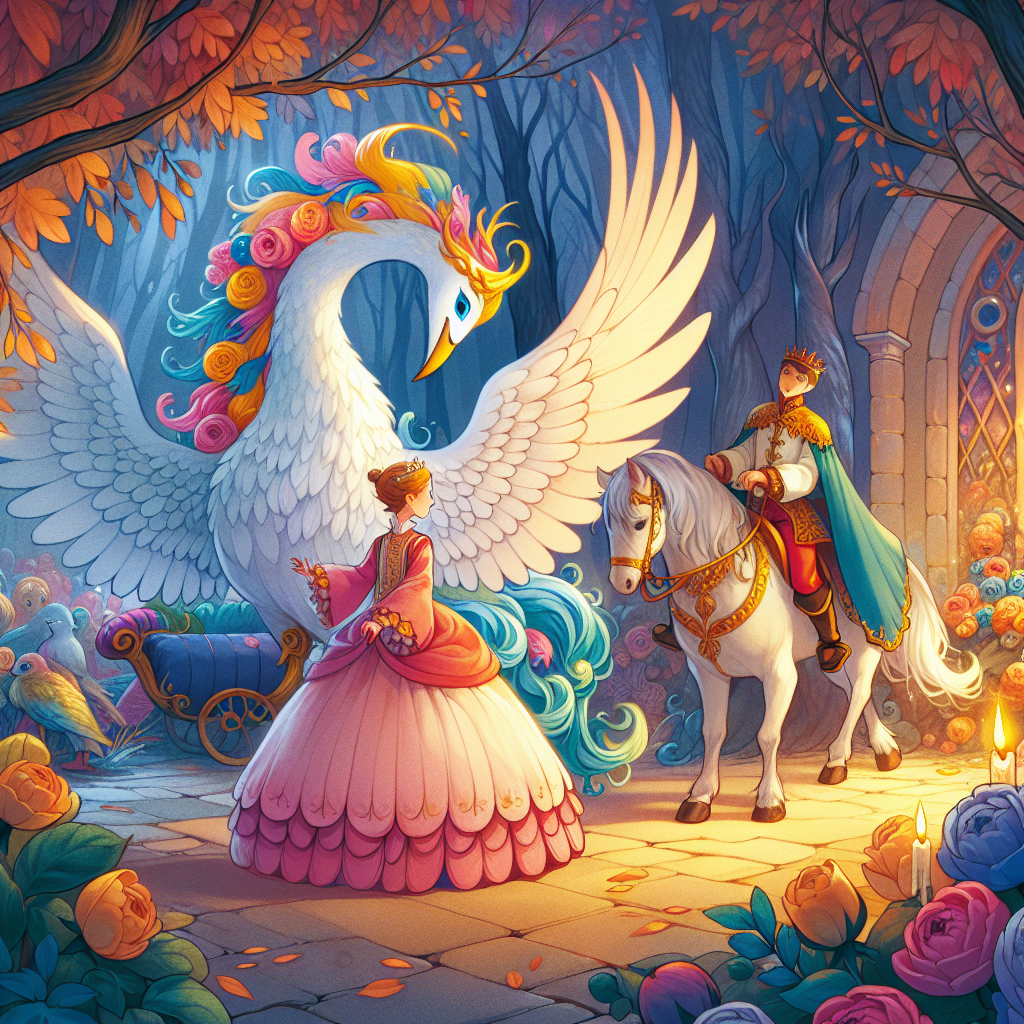 Colorful children's illustration for the story: The Firebird