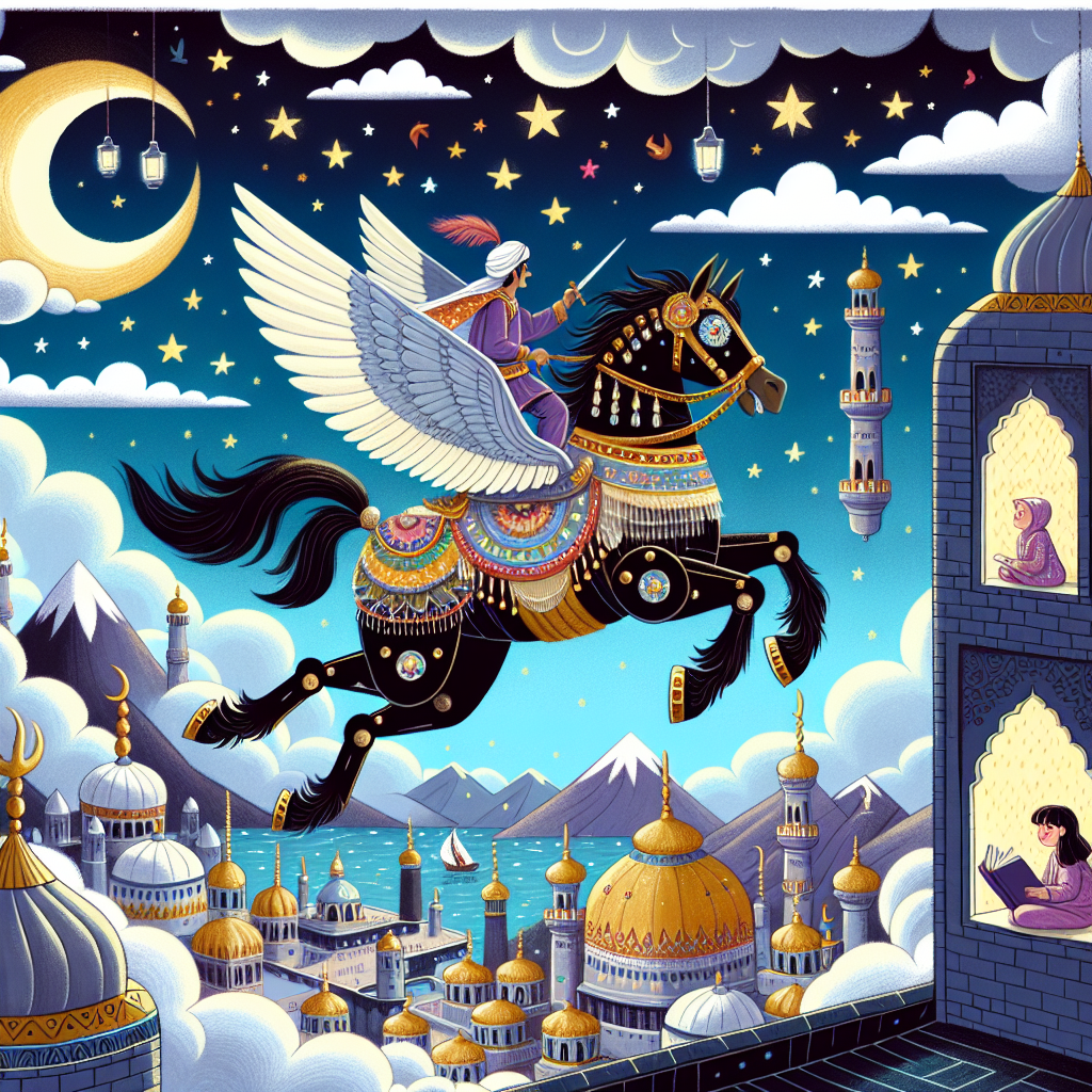 Colorful children's illustration for the story: The Adventures of Prince Firouz