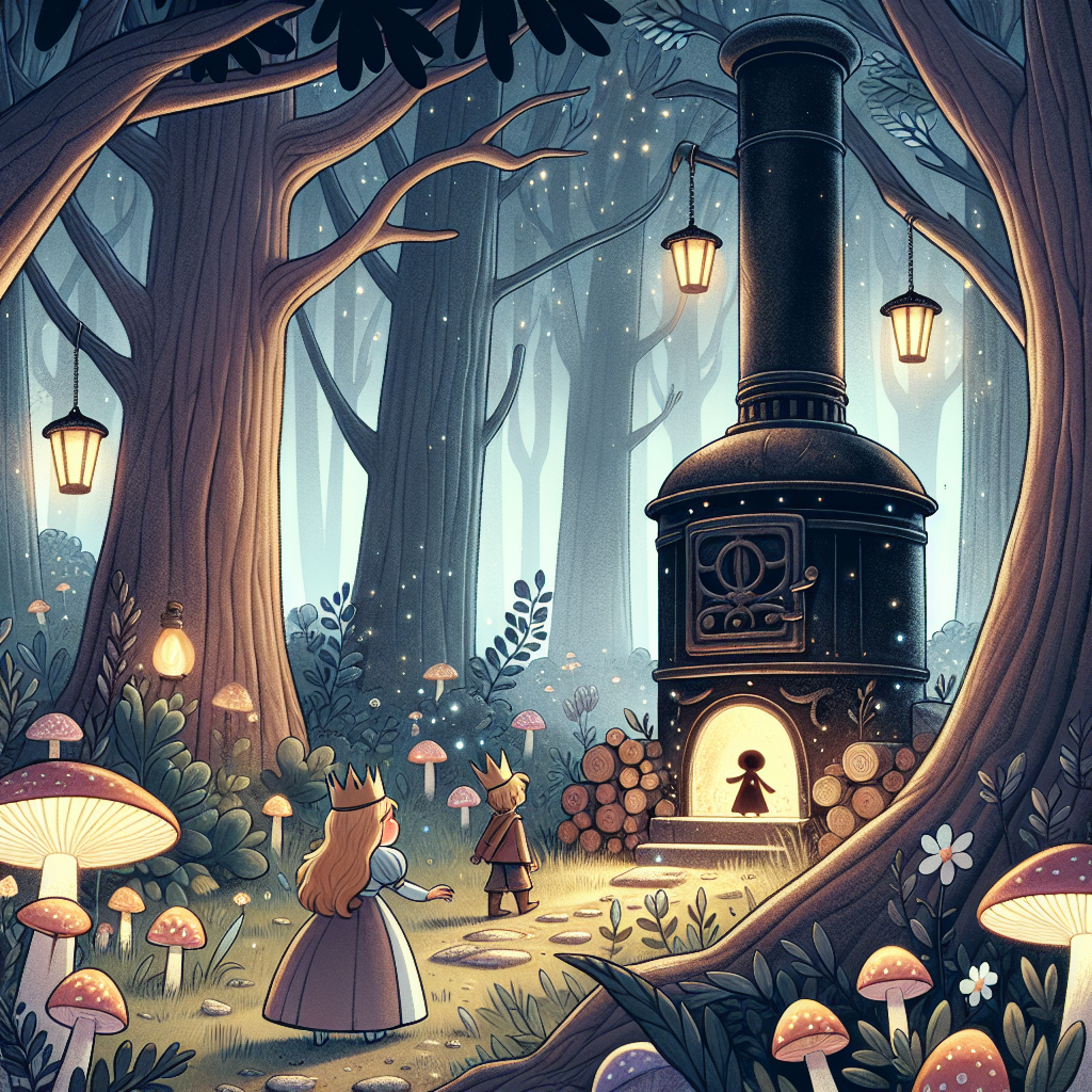 Colorful children's illustration for the story: The Princess and the Iron Stove