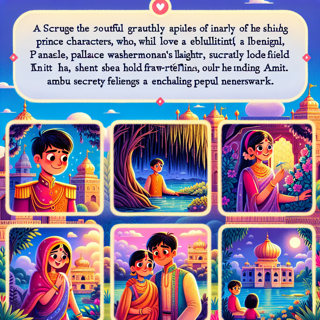 Colorful cartoon storyboard showing 8 key scenes from The Prince and the Washerwoman