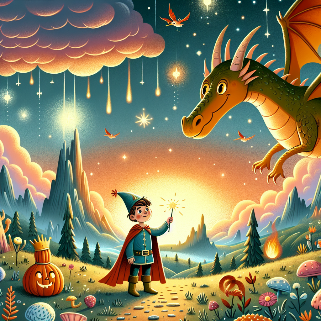 Colorful children's illustration for the story: The Prince and the Dragon