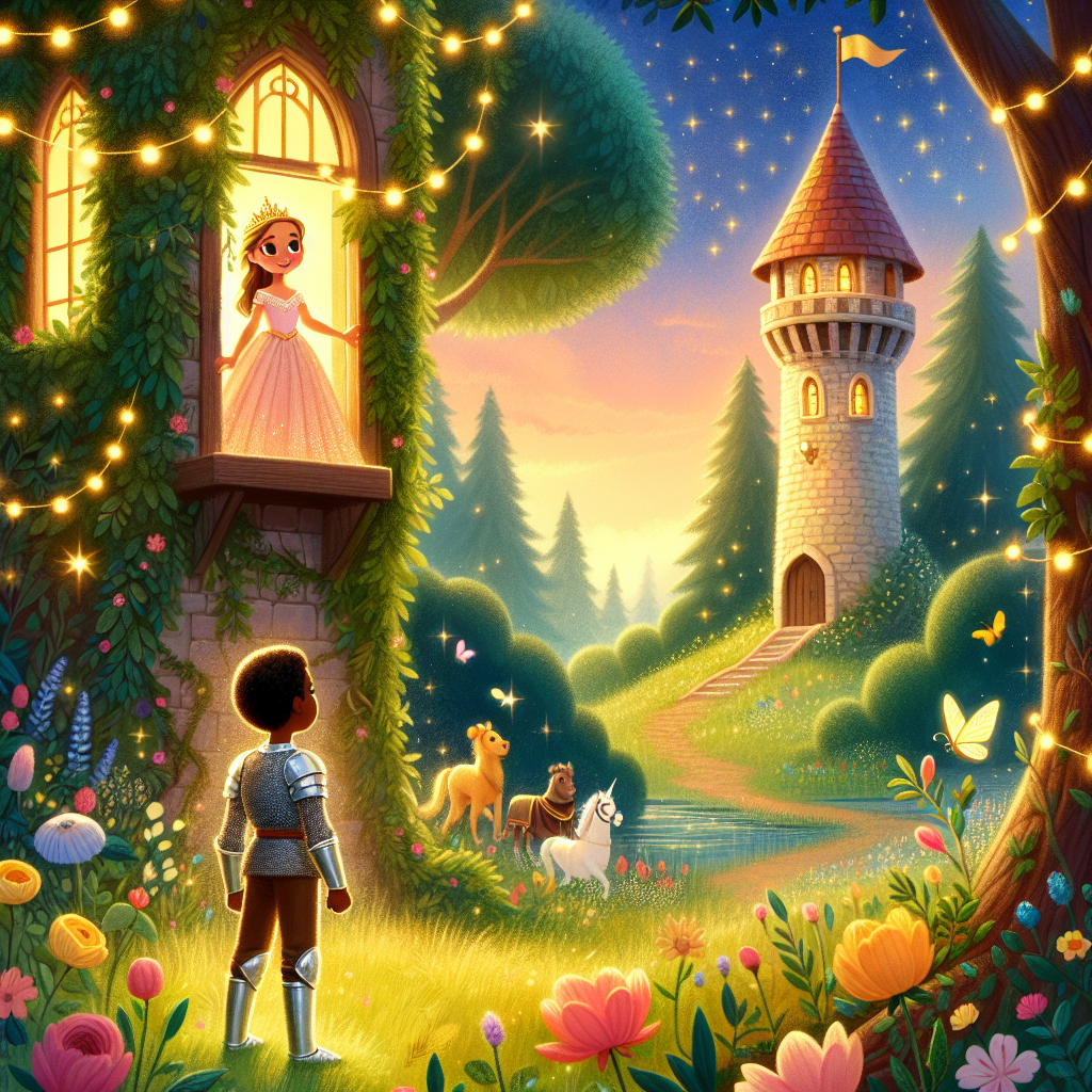 Colorful children's illustration for the story: Rapunzel