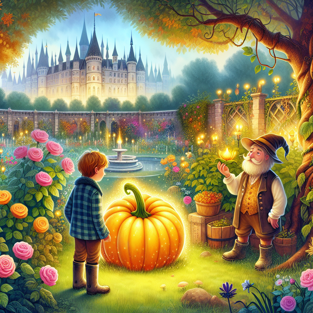Colorful children's illustration for the story: The Princess and the Pumpkin