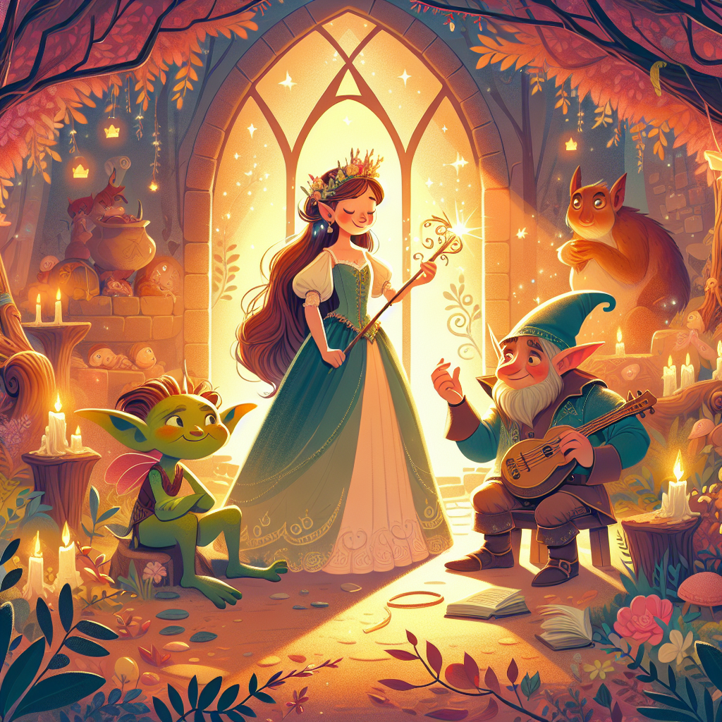 Colorful children's illustration for the story: The Princess and the Goblin