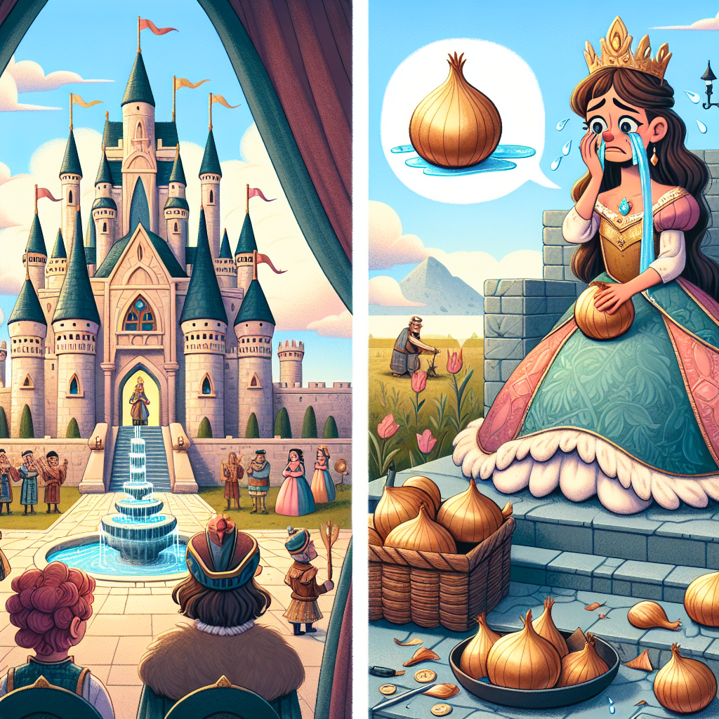 Colorful children's illustration for the story: The Princess Who Learned to Cry