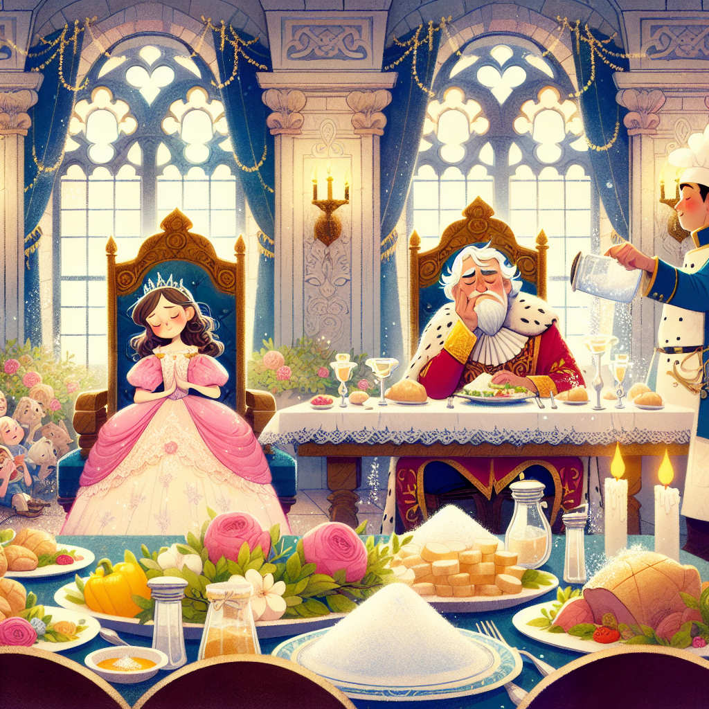 Colorful children's illustration for the story: The Princess Who Loved Salt