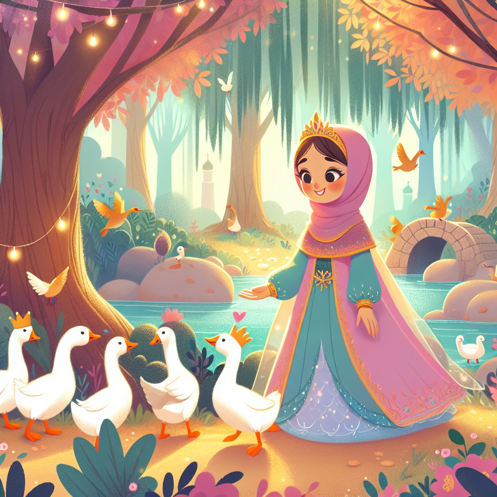 Colorful children's illustration for the story: The Goose Girl