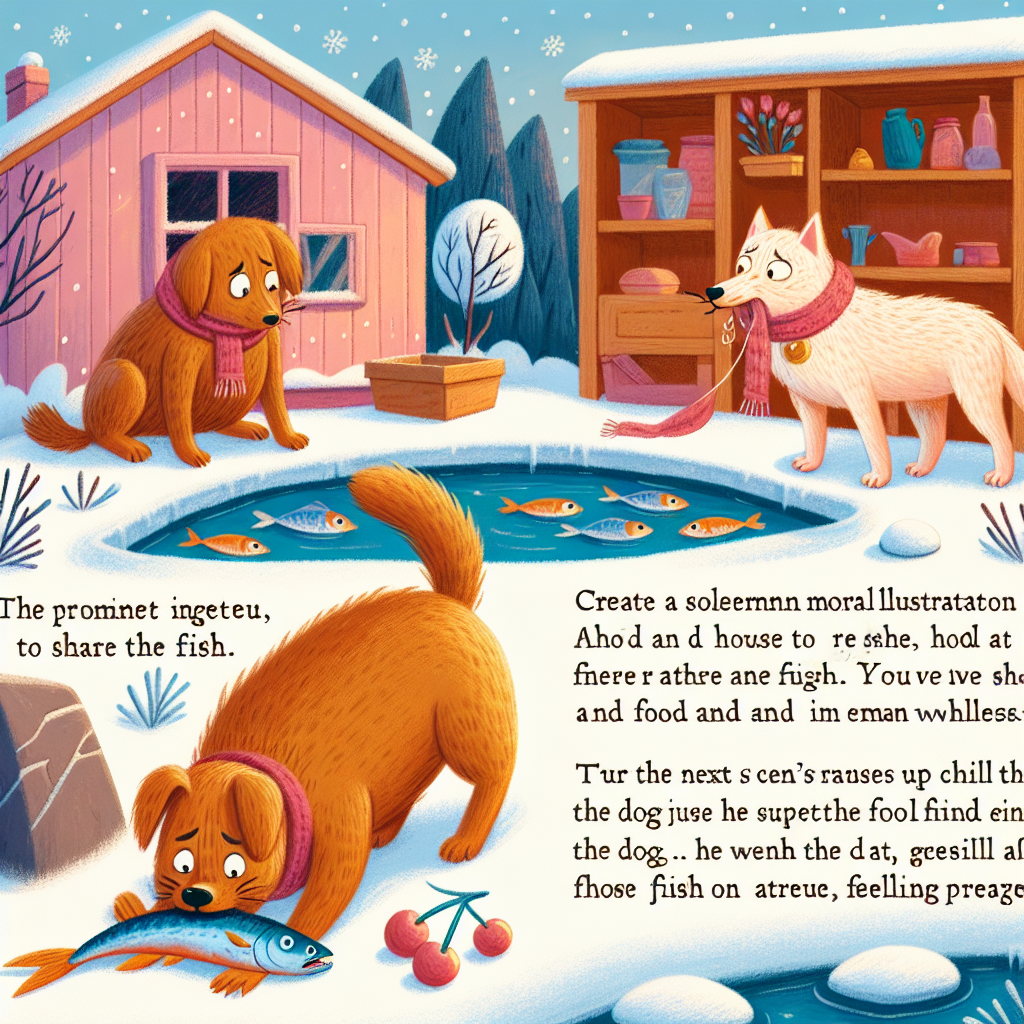 Colorful children's illustration for the story: The Promise and the Fish