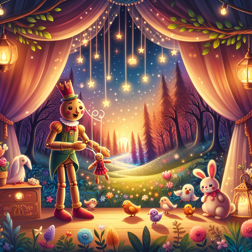 Colorful children's illustration for the story: Pinocchio