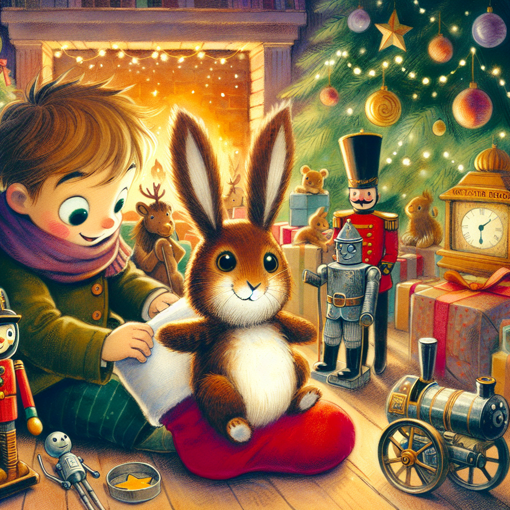 Colorful children's illustration for the story: The Velveteen Rabbit