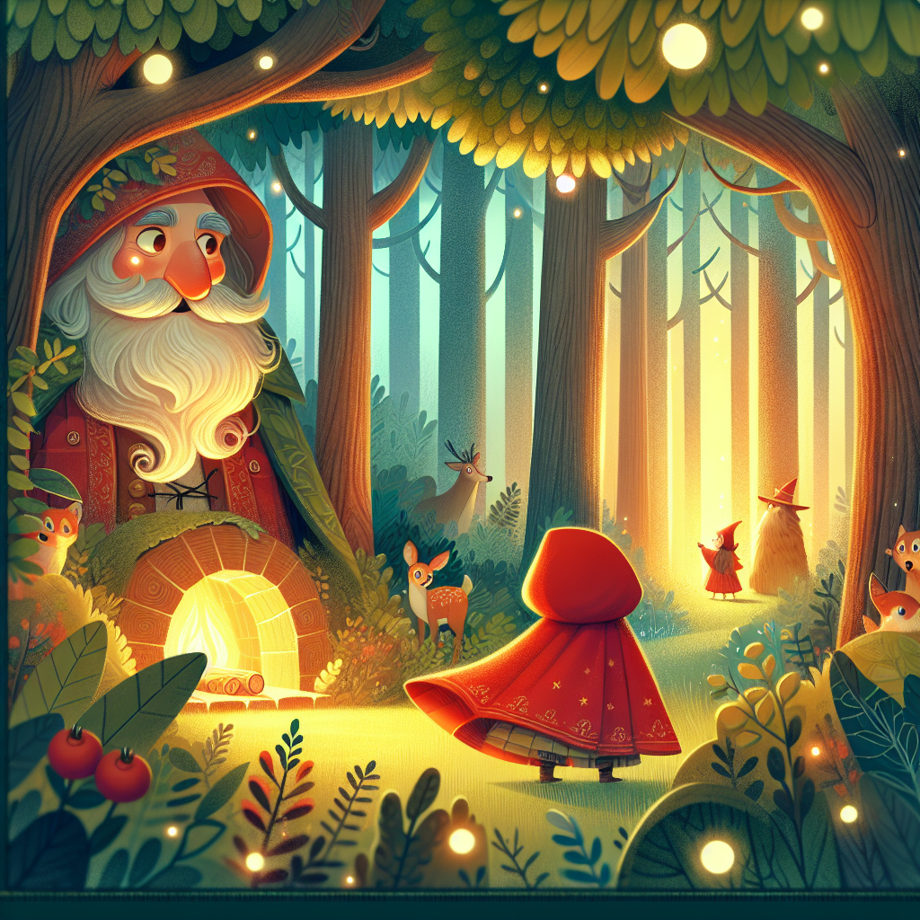 Colorful children's illustration for the story: Little Red Riding Hood