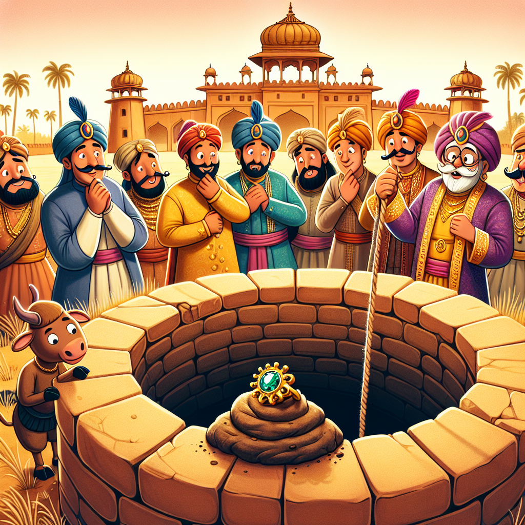 Colorful children's illustration for the story: The Ring in the Well