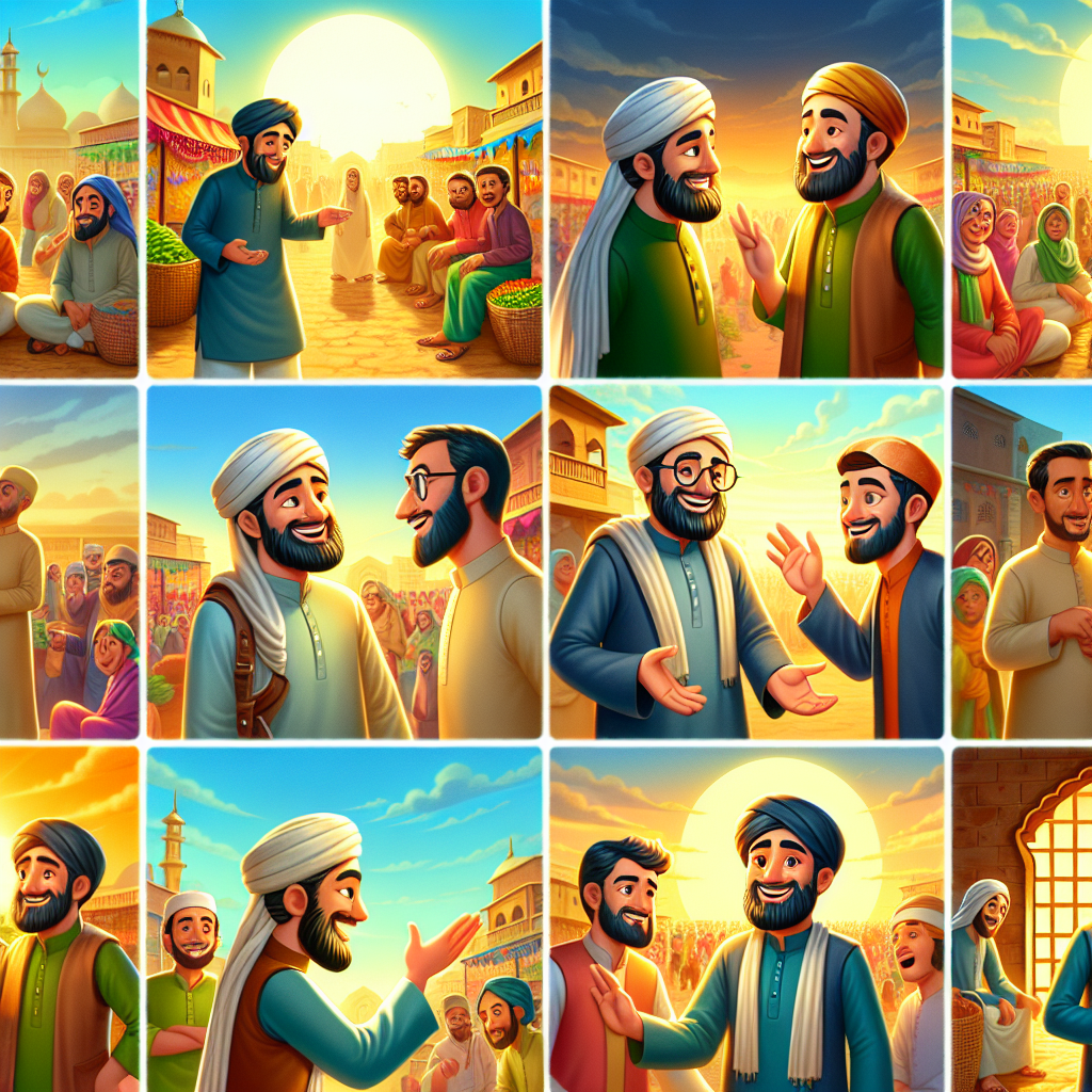 Colorful cartoon storyboard showing 8 key scenes from The Names of the Rivers