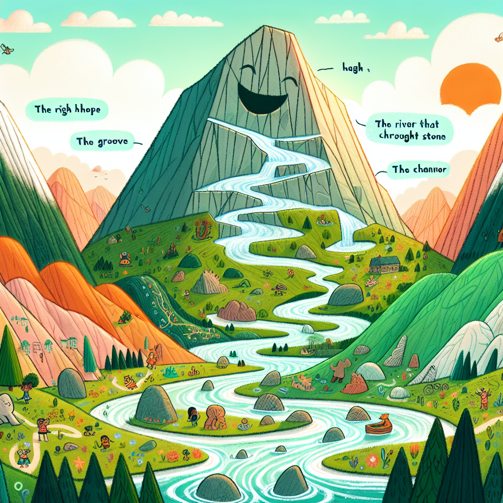 Colorful children's illustration for the story: The River That Carved Through Stone