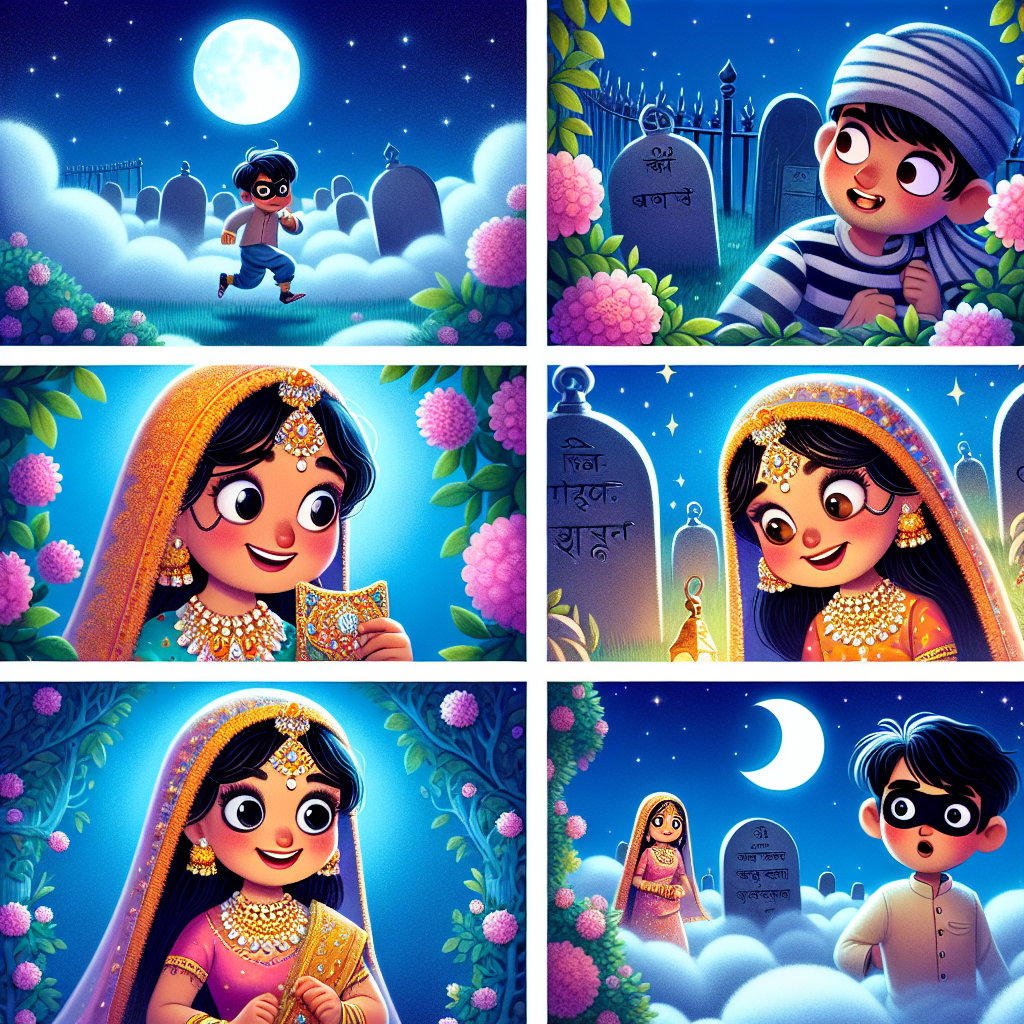Colorful cartoon storyboard showing 8 key scenes from The Kind-Hearted Robber