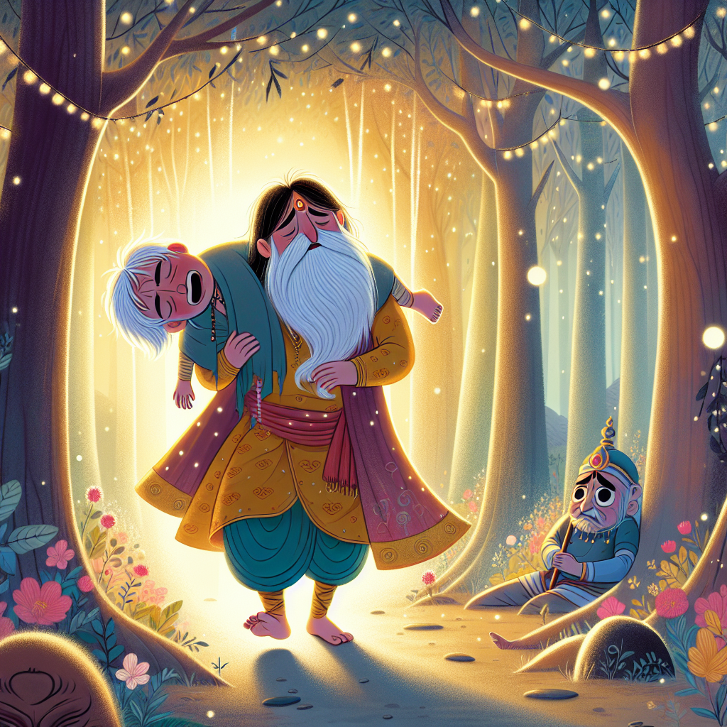 Colorful children's illustration for the story: The Saint Who Cried and Laughed