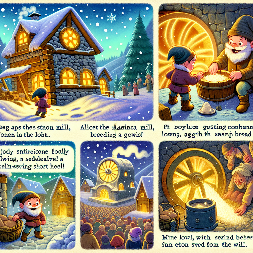 Colorful cartoon storyboard showing 8 key scenes from The Salt Mill at the Bottom of the Sea