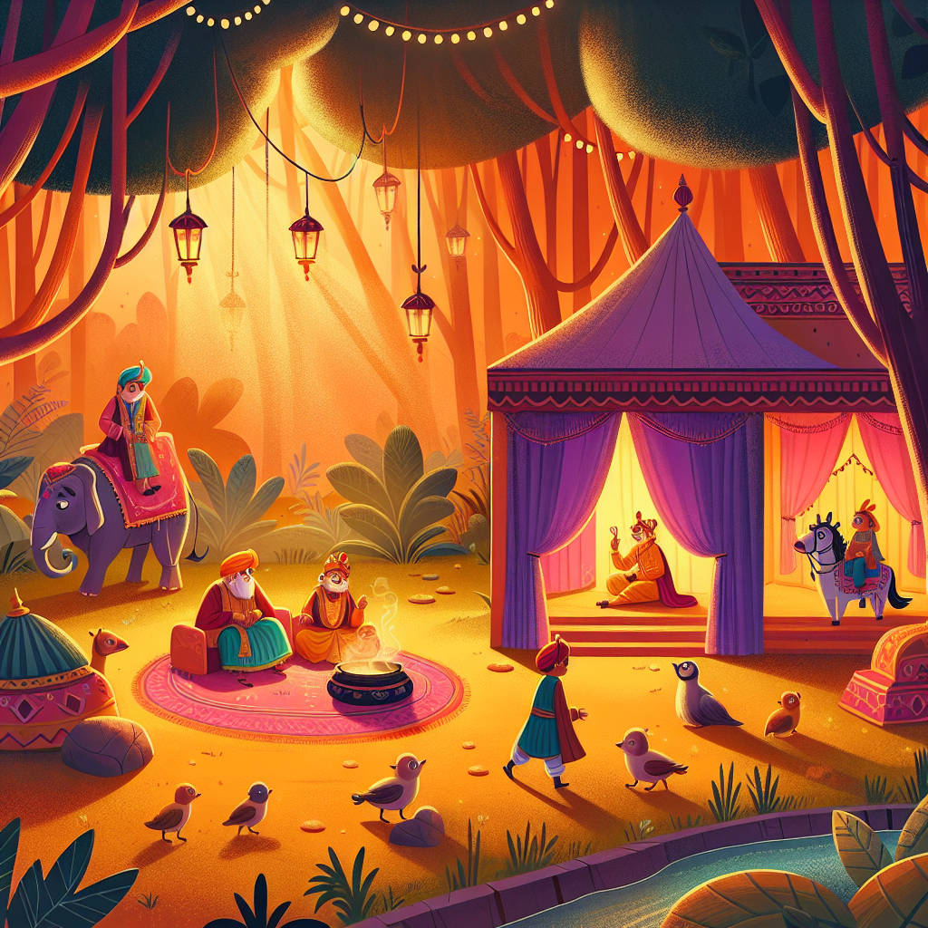 Colorful children's illustration for the story: The Servant Who Spoke in His Sleep