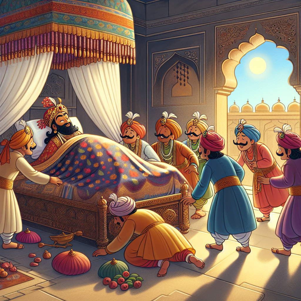 Colorful children's illustration for the story: The Short Shawl