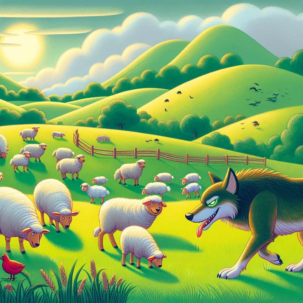 Colorful children's illustration for the story: The Sheep and Their Guardians