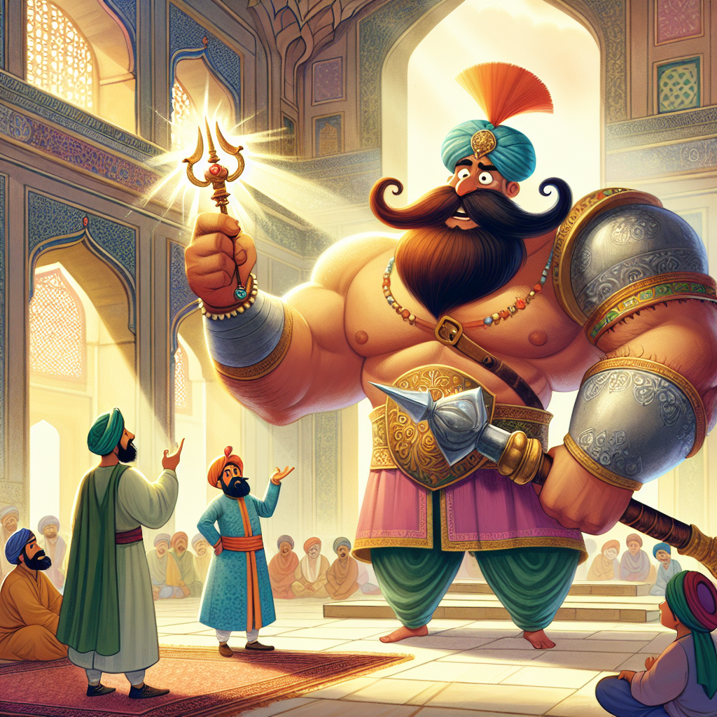 Colorful children's illustration for the story: The Shield and the Spear