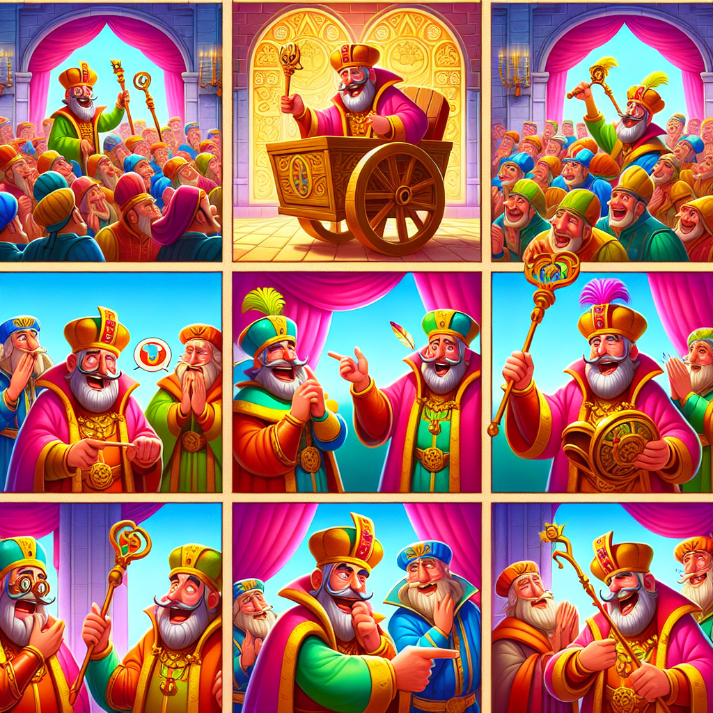 Colorful cartoon storyboard showing 8 key scenes from The Shield and the Spear