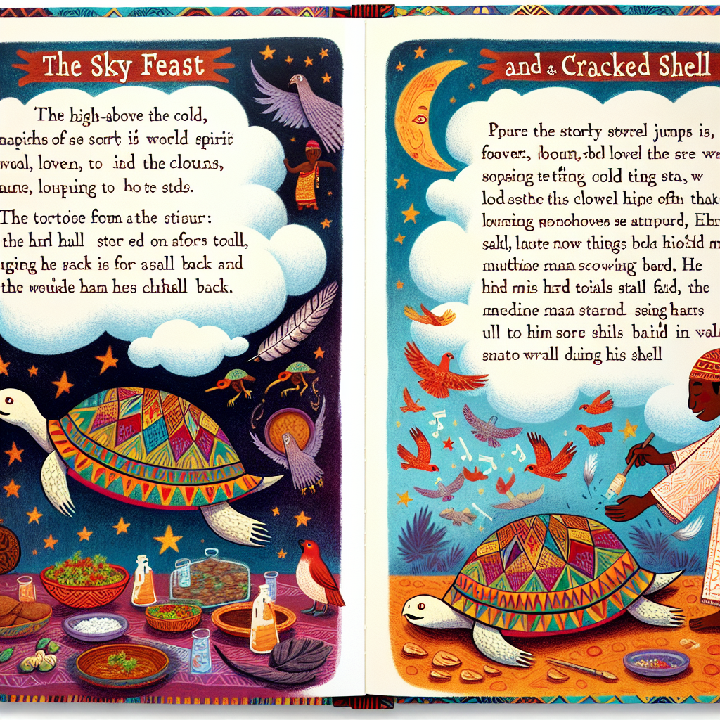 Colorful children's illustration for the story: The Tortoise and the Birds