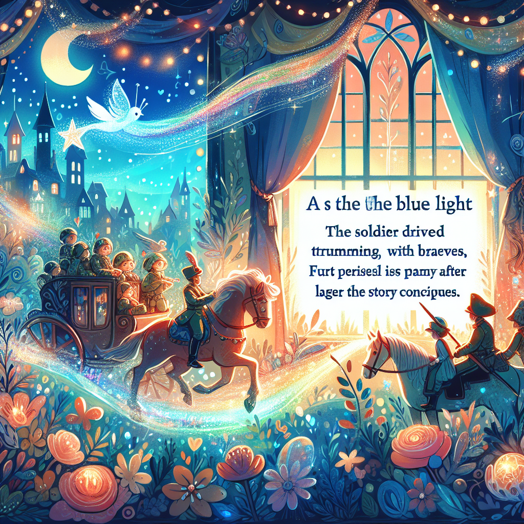 Colorful children's illustration for the story: The Blue Light