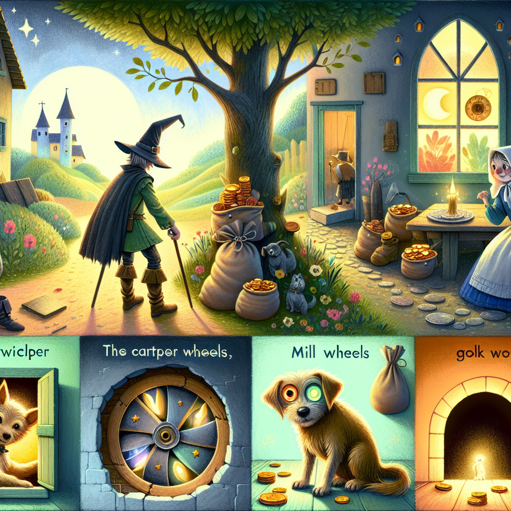 Colorful children's illustration for the story: The Three Little Wishes