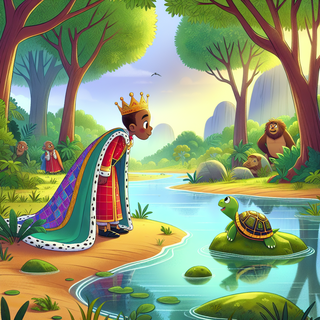 Colorful children's illustration for the story: The King's Turtle Song