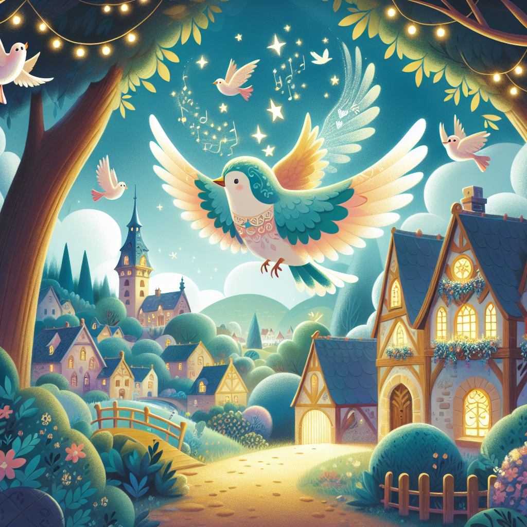 Colorful children's illustration for the story: The Sparrow Who Would Not Forget