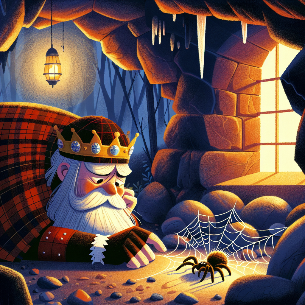 Colorful children's illustration for the story: The Spider and the King