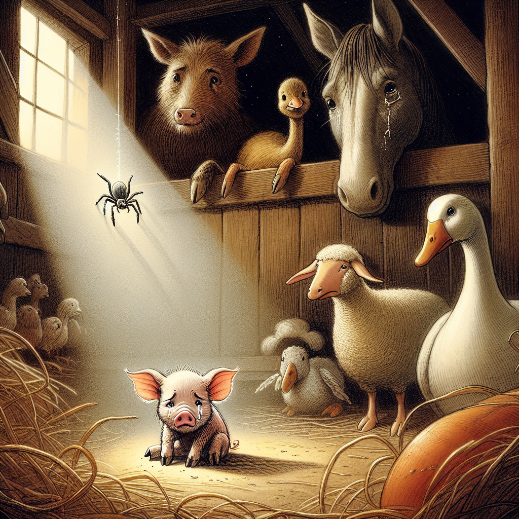 Colorful children's illustration for the story: Charlotte's Web