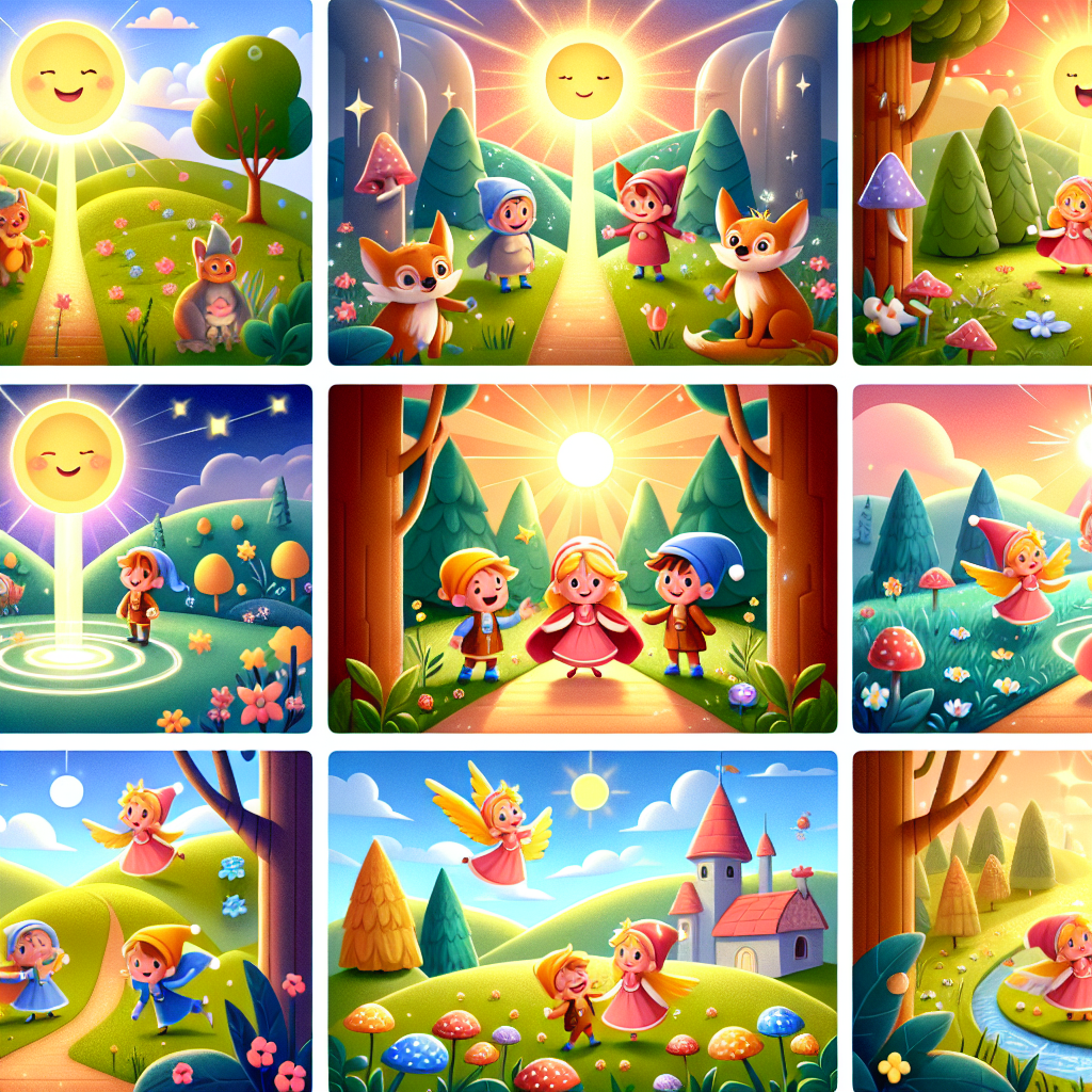 Colorful cartoon storyboard showing 8 key scenes from The Star Child