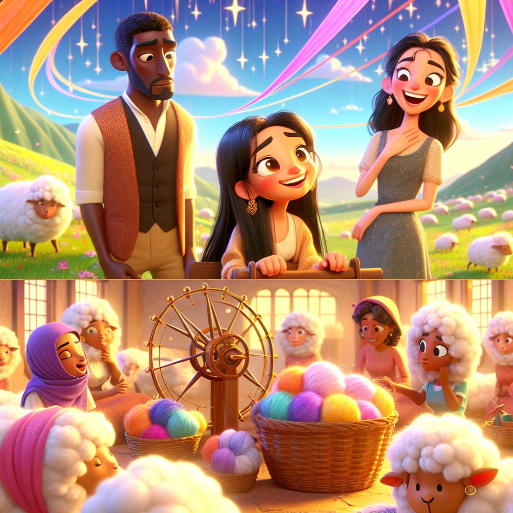Colorful cartoon storyboard showing 8 key scenes from The Spinning Test
