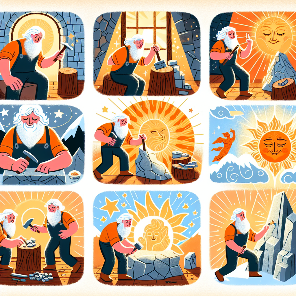 Colorful children's illustration for the story: The Stonecutter's Wish