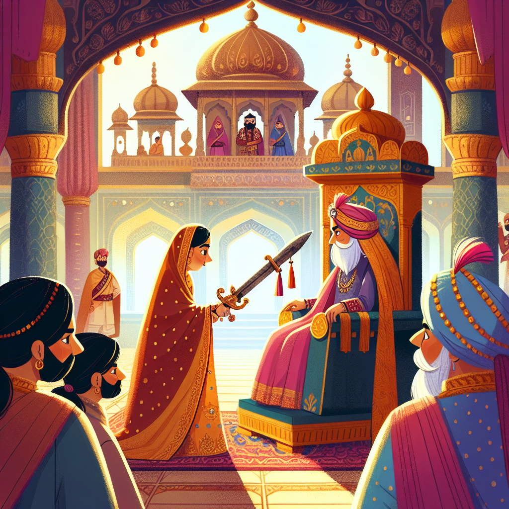 Colorful children's illustration for the story: The Rusty Sword