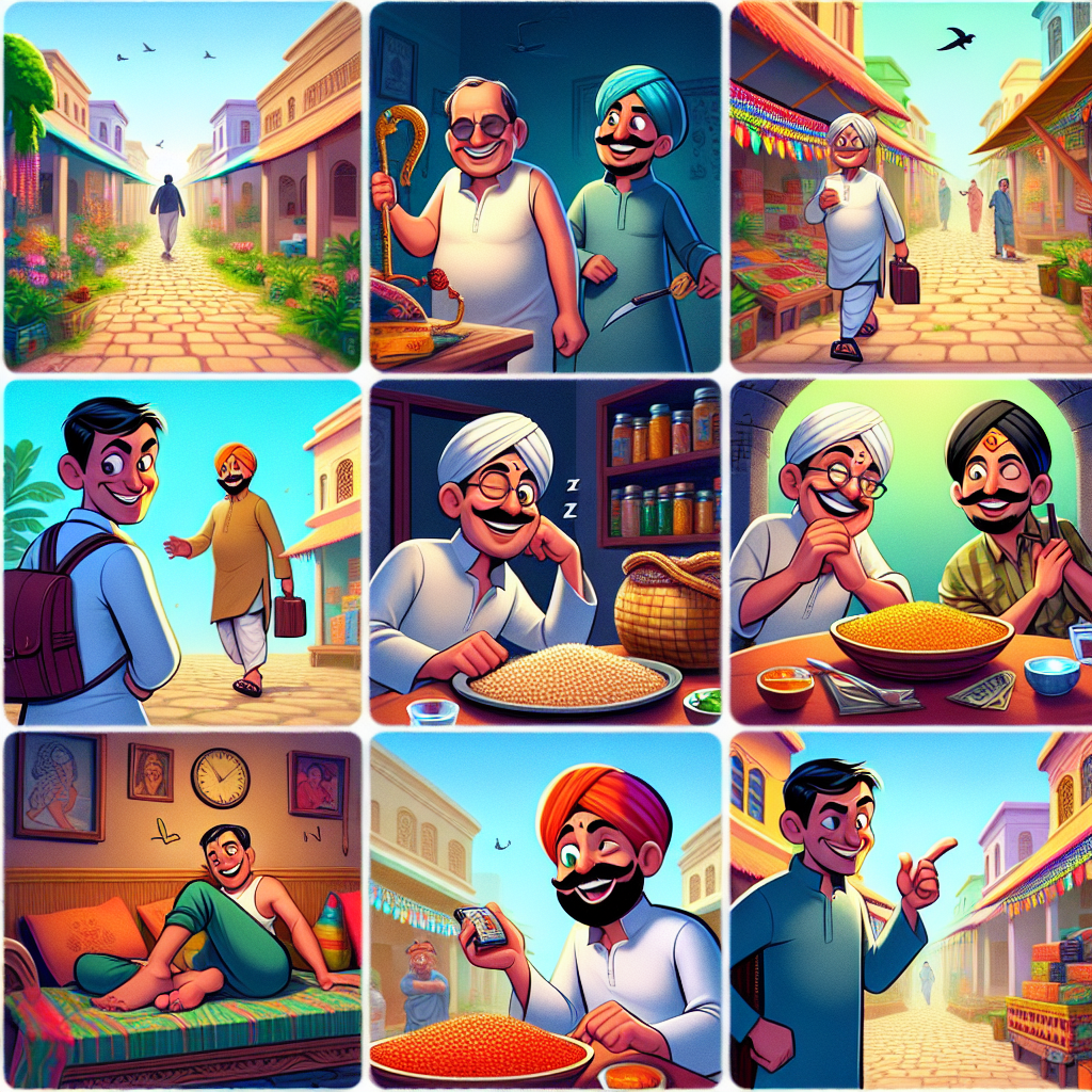 Colorful cartoon storyboard showing 8 key scenes from The Thief Who Missed the Obvious