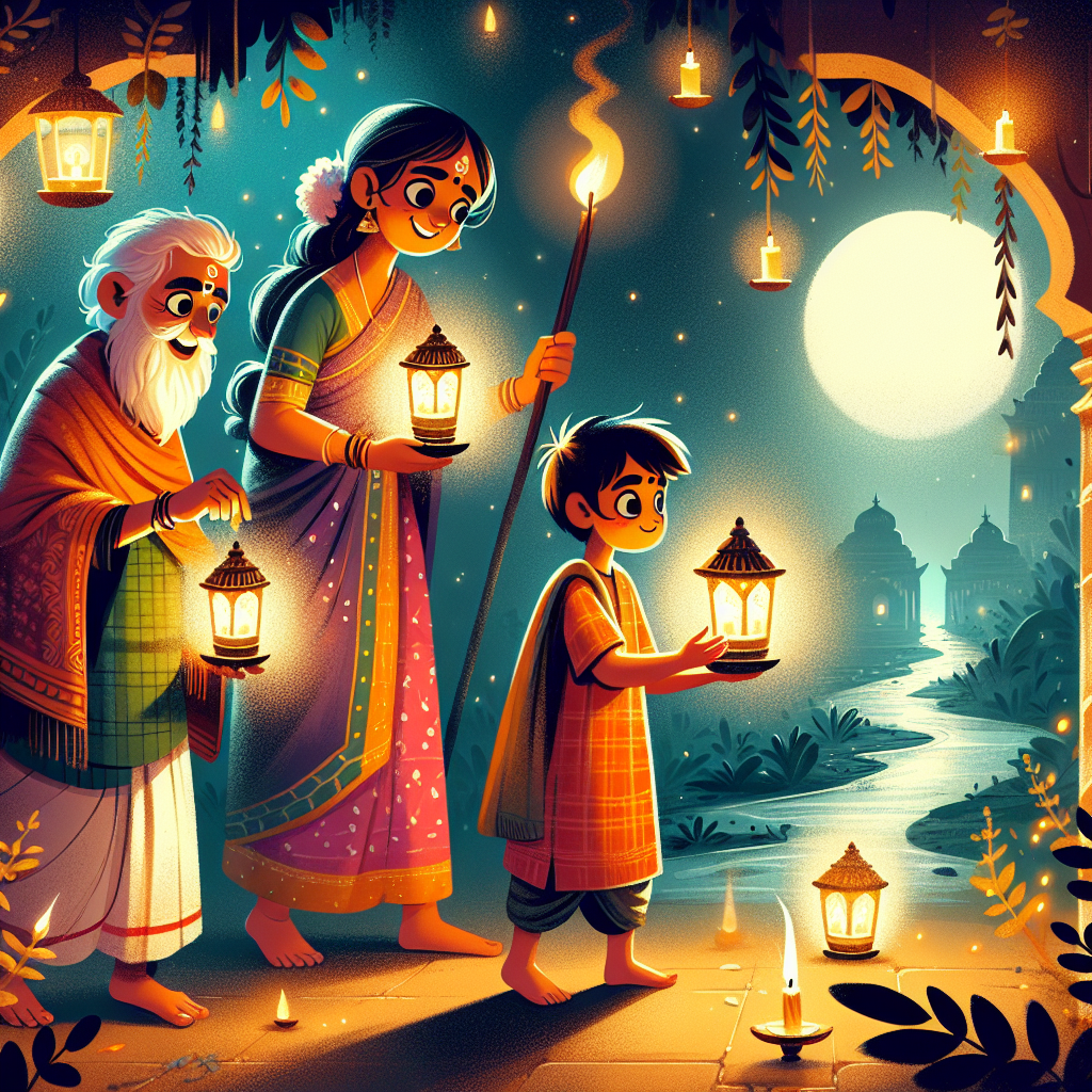 Colorful children's illustration for the story: The Three Lamps of the World