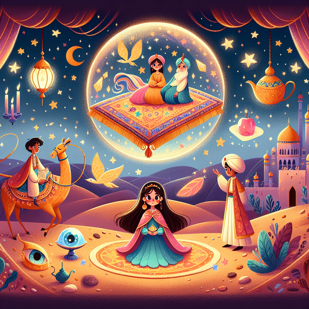 Colorful children's illustration for the story: The Three Princes and the Princess Who Chose