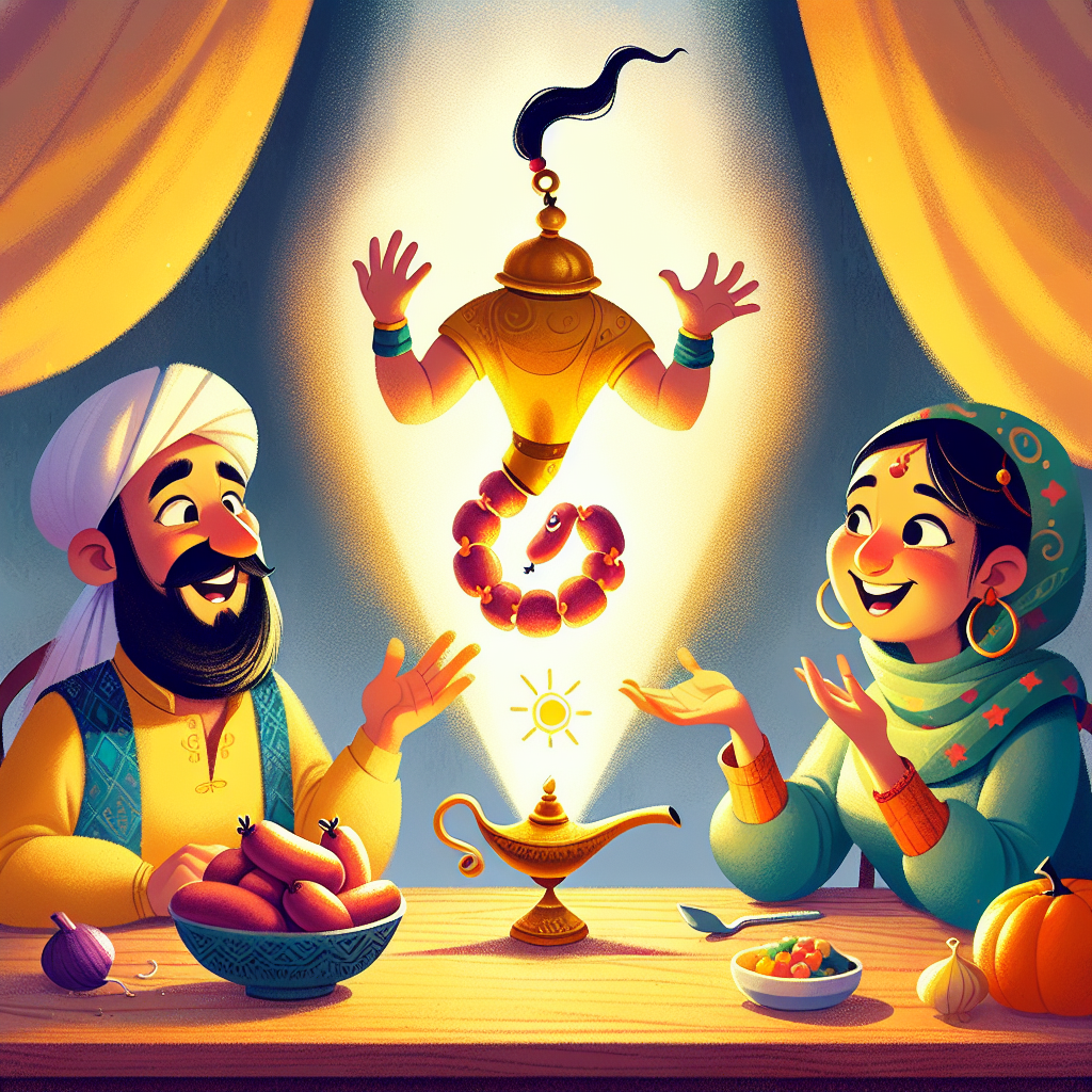 Colorful children's illustration for the story: The Three Wishes