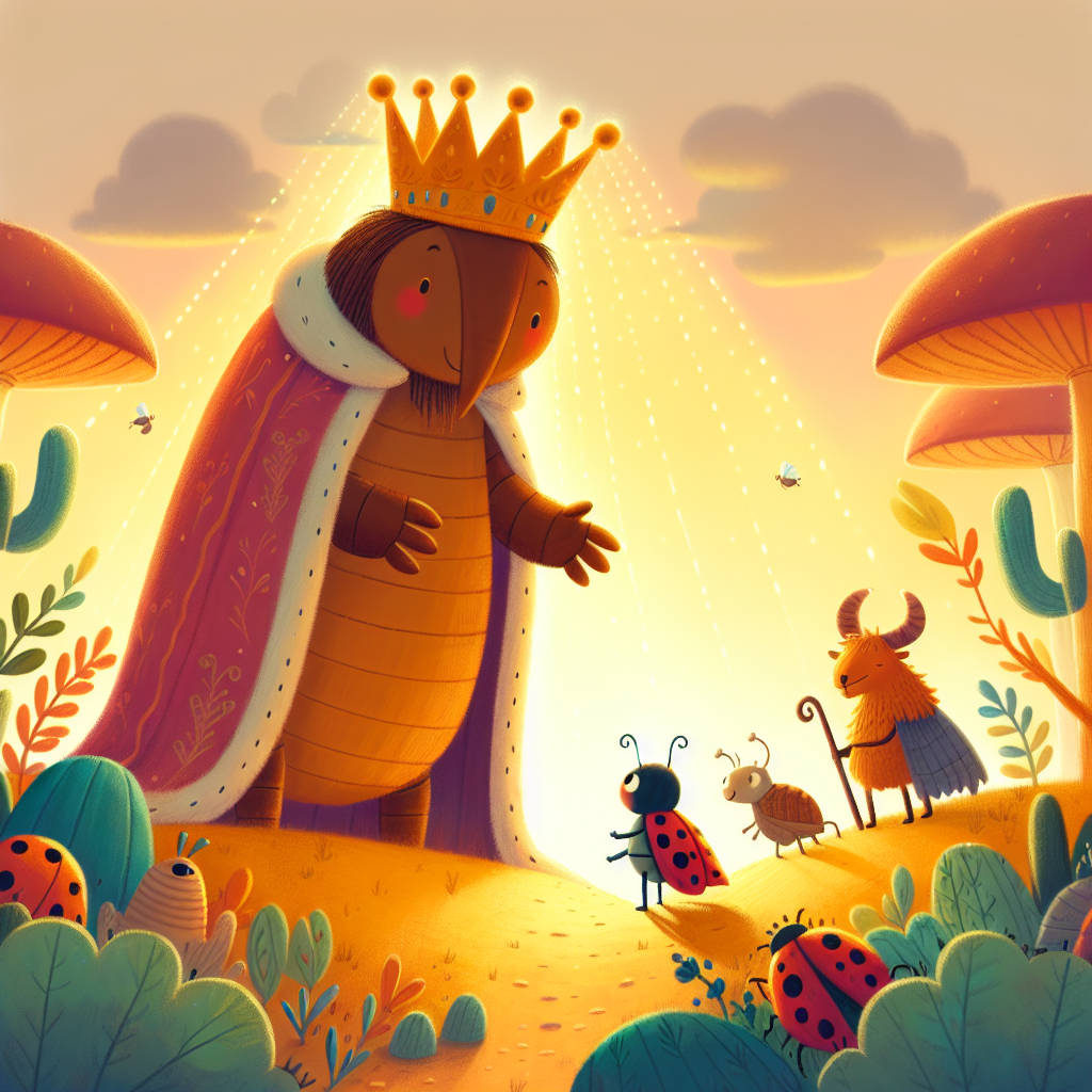 Colorful children's illustration for the story: The Gnat and the Lion