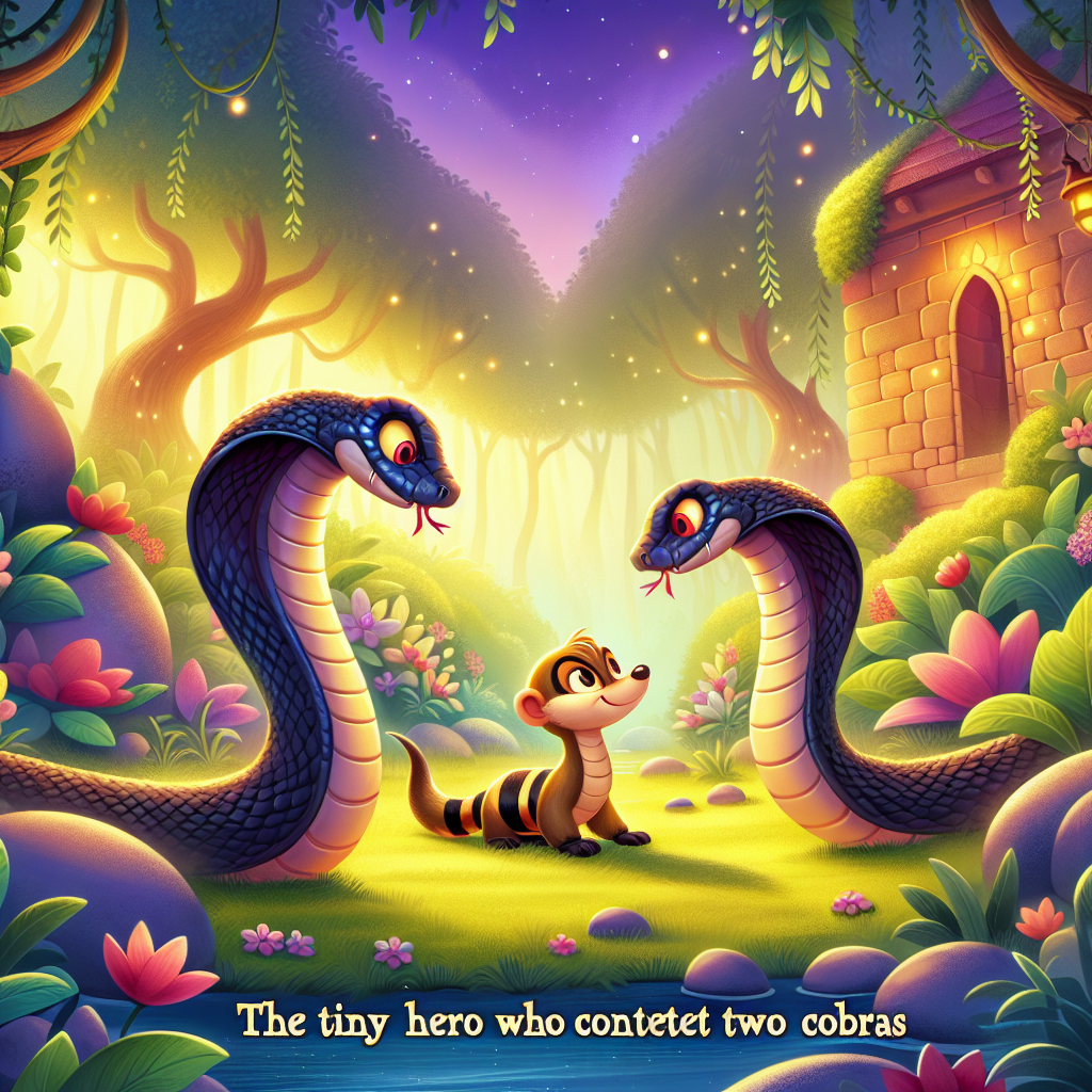 Colorful children's illustration for the story: Rikki-Tikki-Tavi