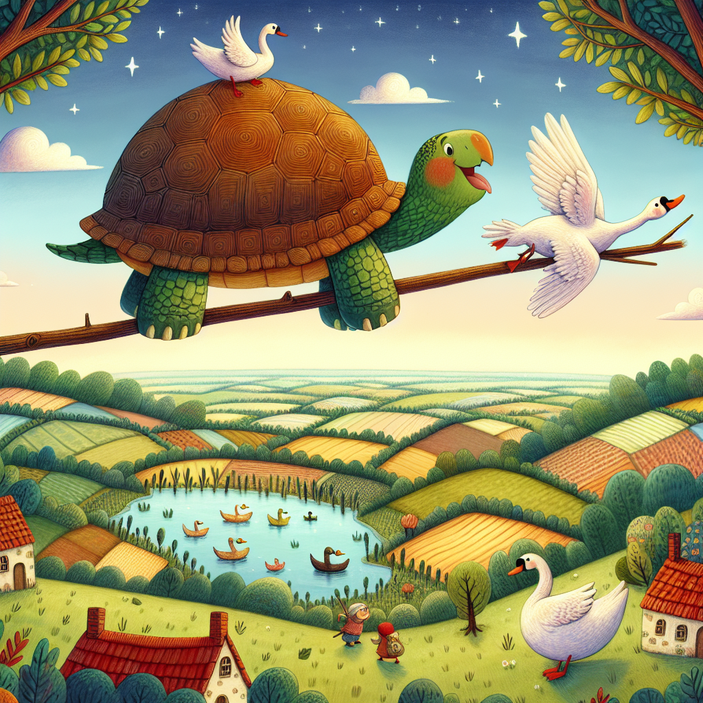 Colorful children's illustration for the story: The Talkative Tortoise