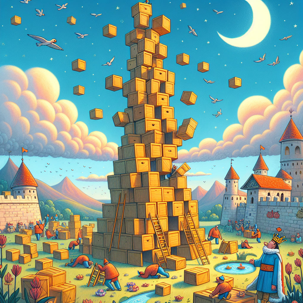Colorful children's illustration for the story: The Tower That Touched the Moon