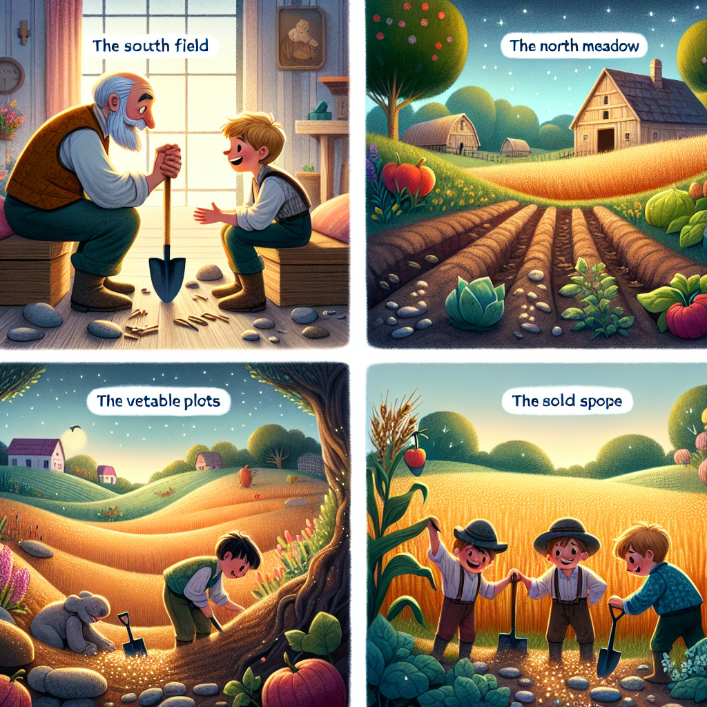 Colorful children's illustration for the story: The Hardworking Farmer